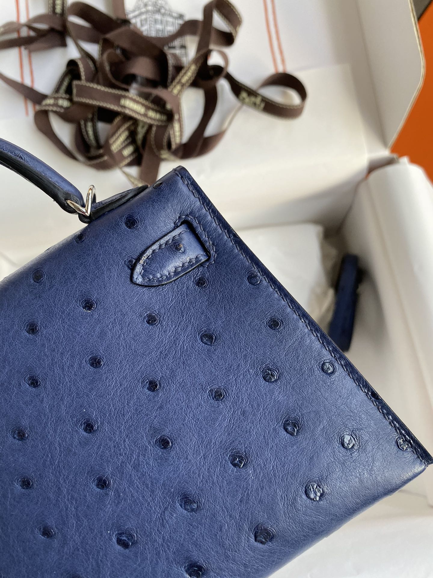 Hermes Kelly Mini II Bag 19CM In Blue Iris Ostrich Leather